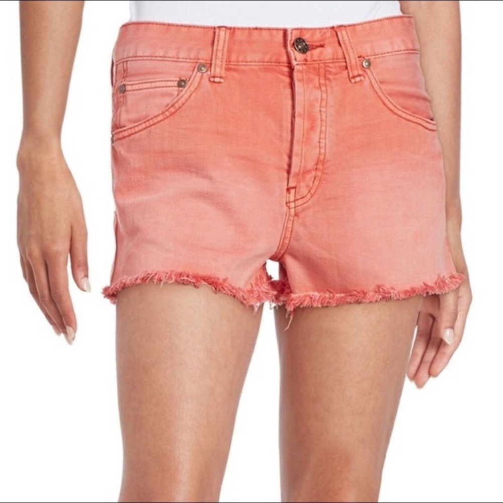 Free People Uptown Denim Fray Hem Hi-Rise Fly Button Shorts Size 26